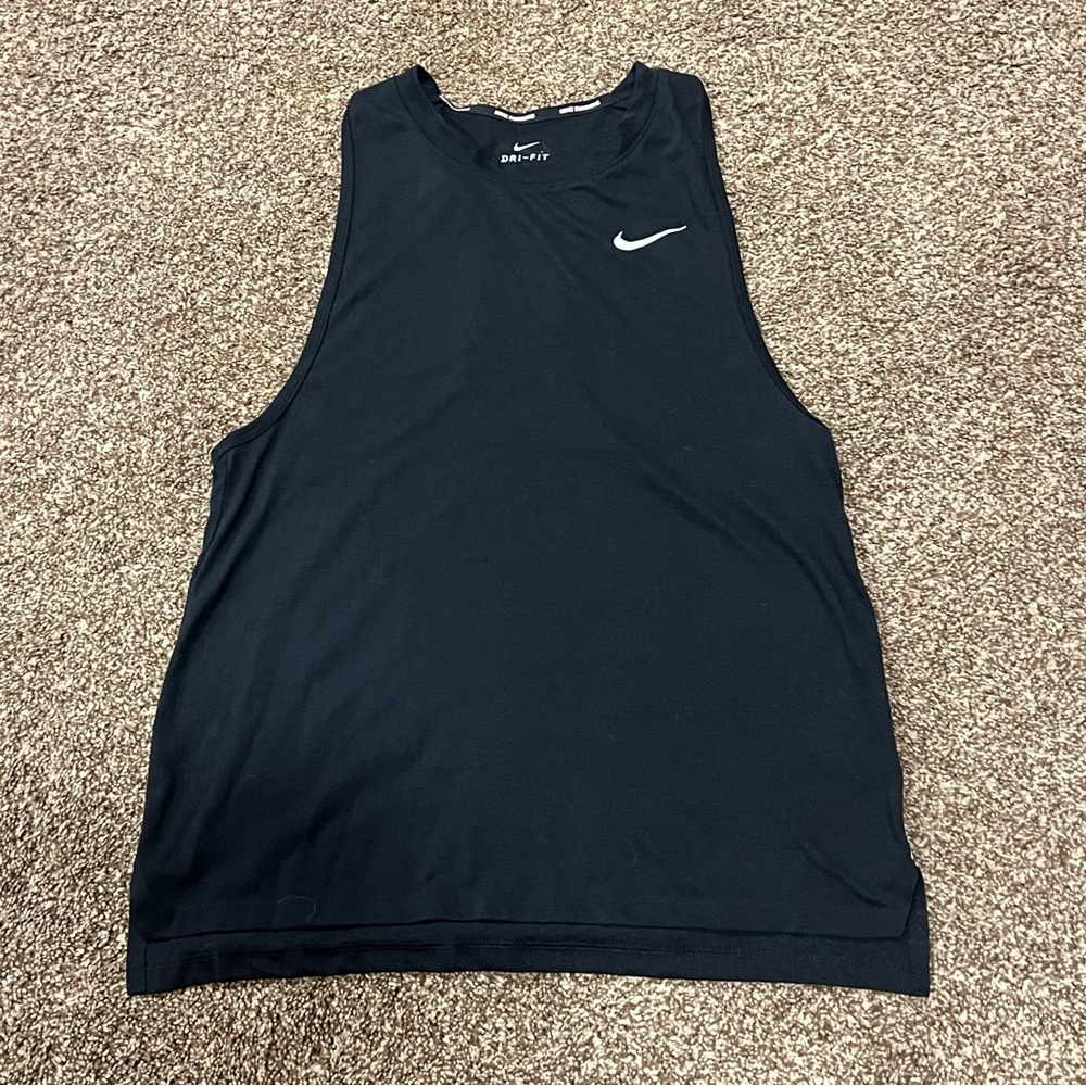Nike Dri Fit Tank Top Women’s Small Mesh Back White Logo Swoosh Gym Workout Run